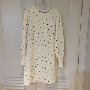 Boden Cream and Navy Polka Dot Long Sleeve Dress